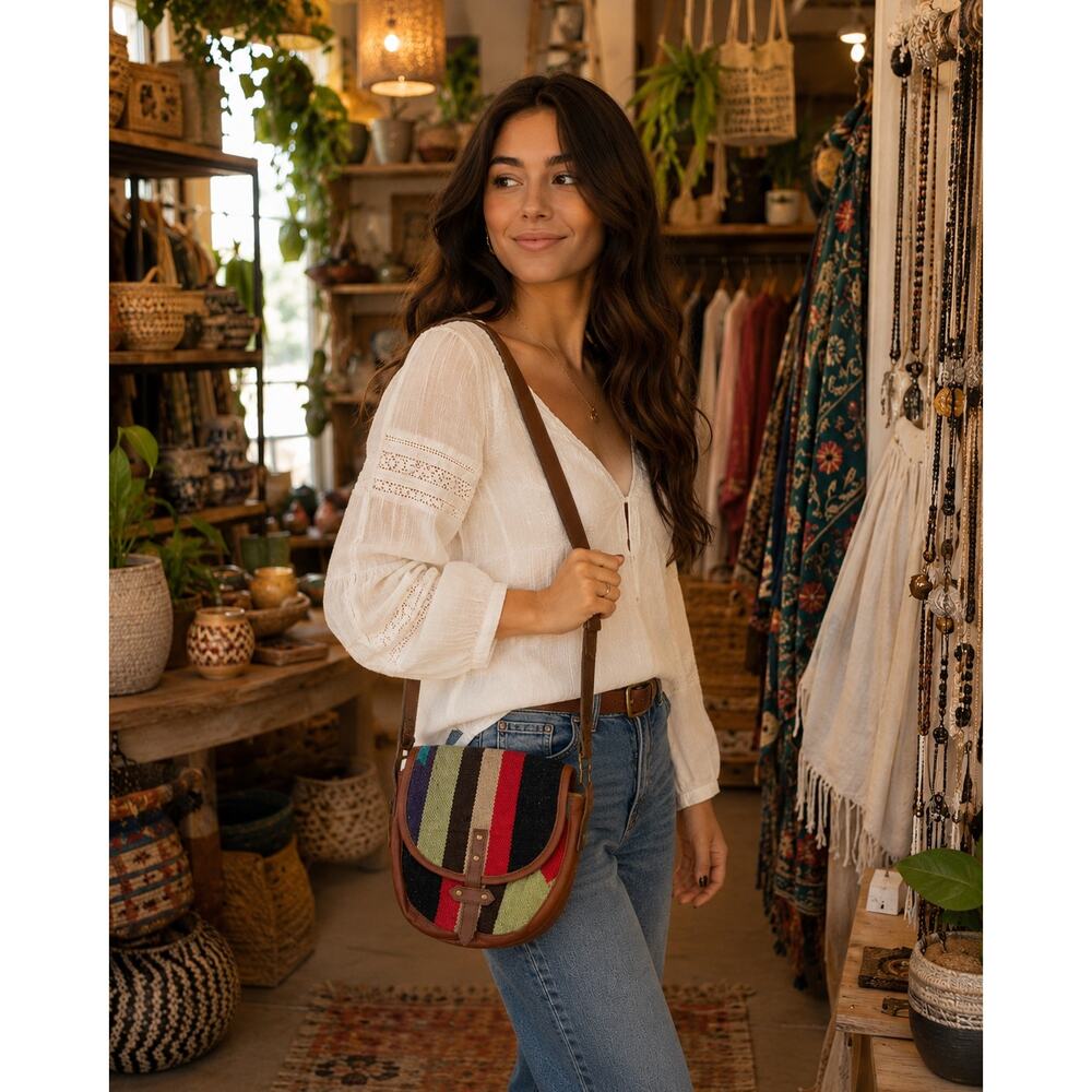 Raj | Southwestern Woven Saddle Crossbody Bag